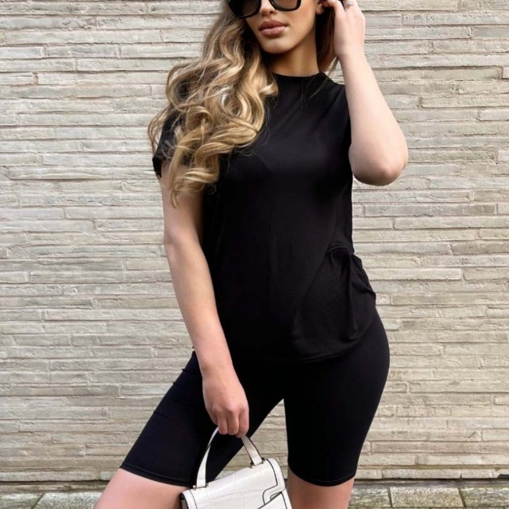 Black T Shirt & Cycling Short Set